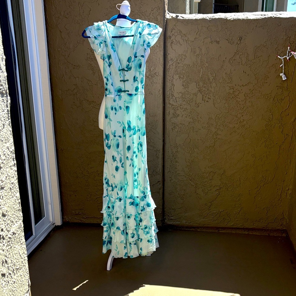 SAU LEE Summer maxi Floral Blue Maxi Dress